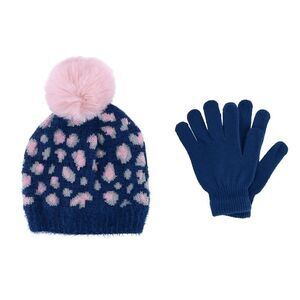 CTM Girl's 7-14 Leopard Print Winter Pom Hat and Glove Set by Connex Gear